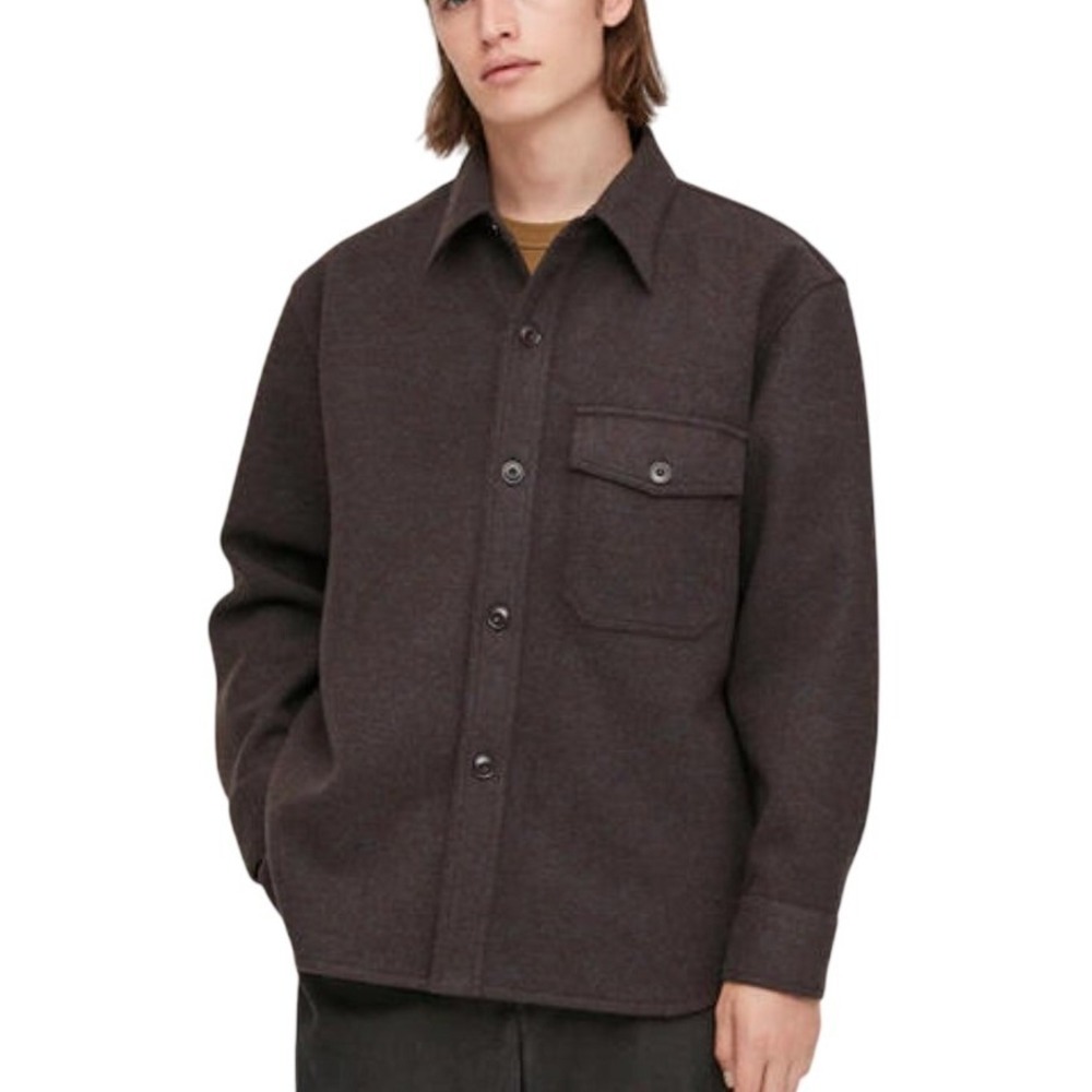 Lemaire Uniqlo U Wool Oversize Fleece Over Shirt Jacket Men XS Brown Heavyweight